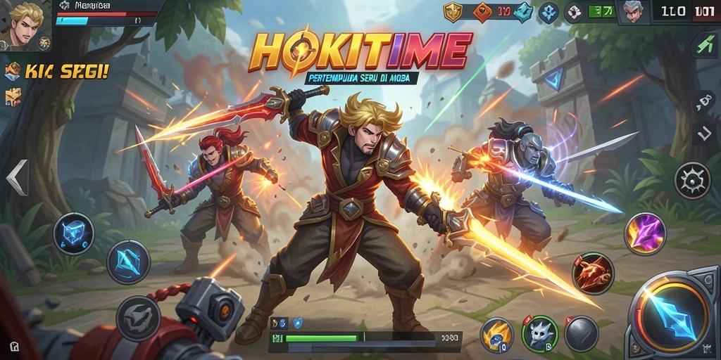 Tangkapan layar gameplay HOKITIME yang menarik di arena MOBA.