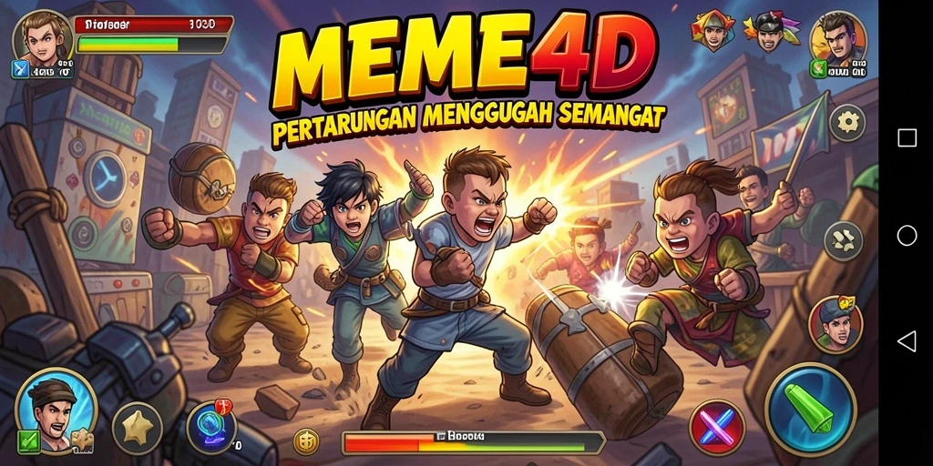 Tampilan seru pertarungan antar karakter meme yang epik.